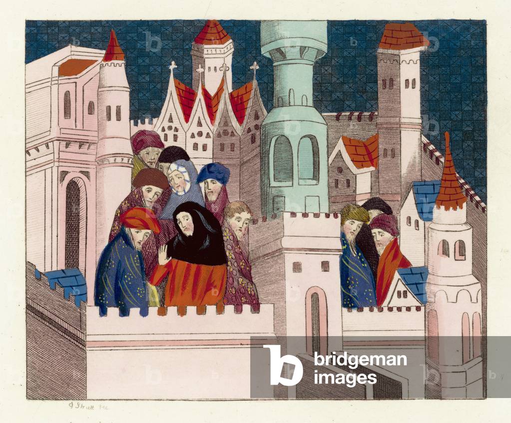 King Richard II with his friends at Conway (coloured engraving)