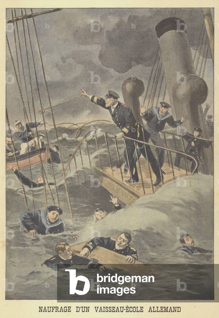 Sinking of a German training ship (colour litho)
