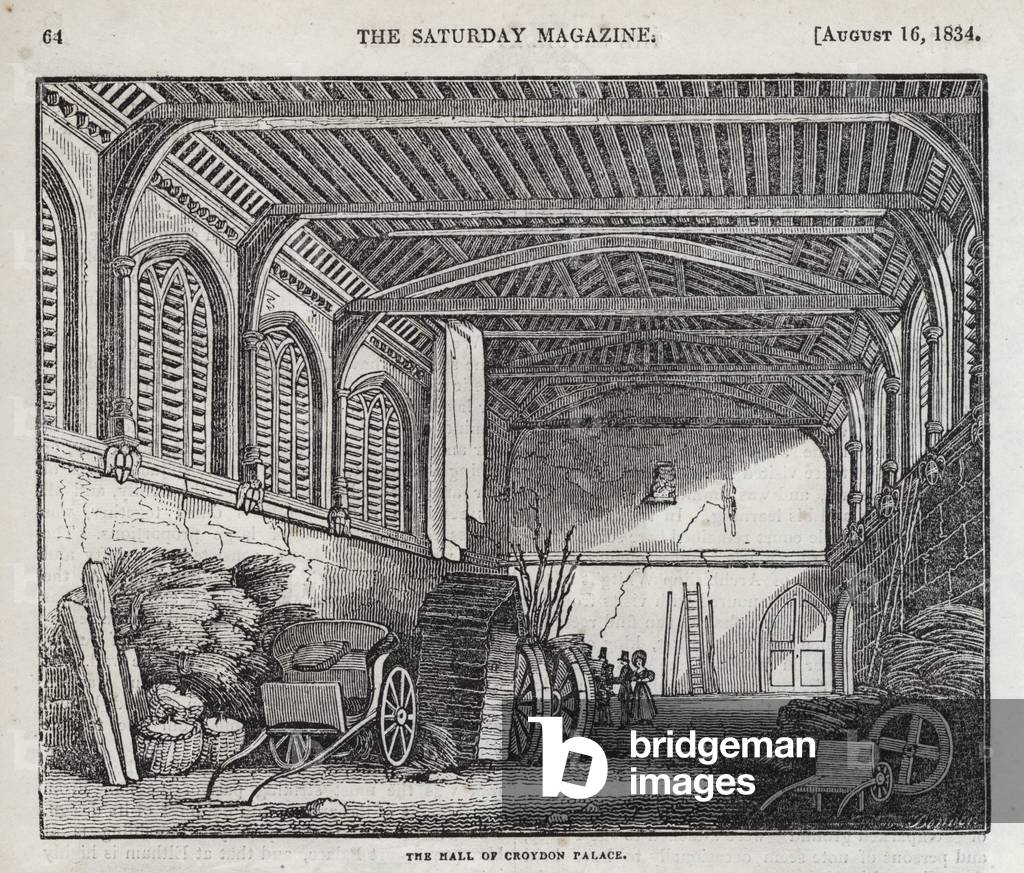 The Hall, Croydon Palace, London (engraving)