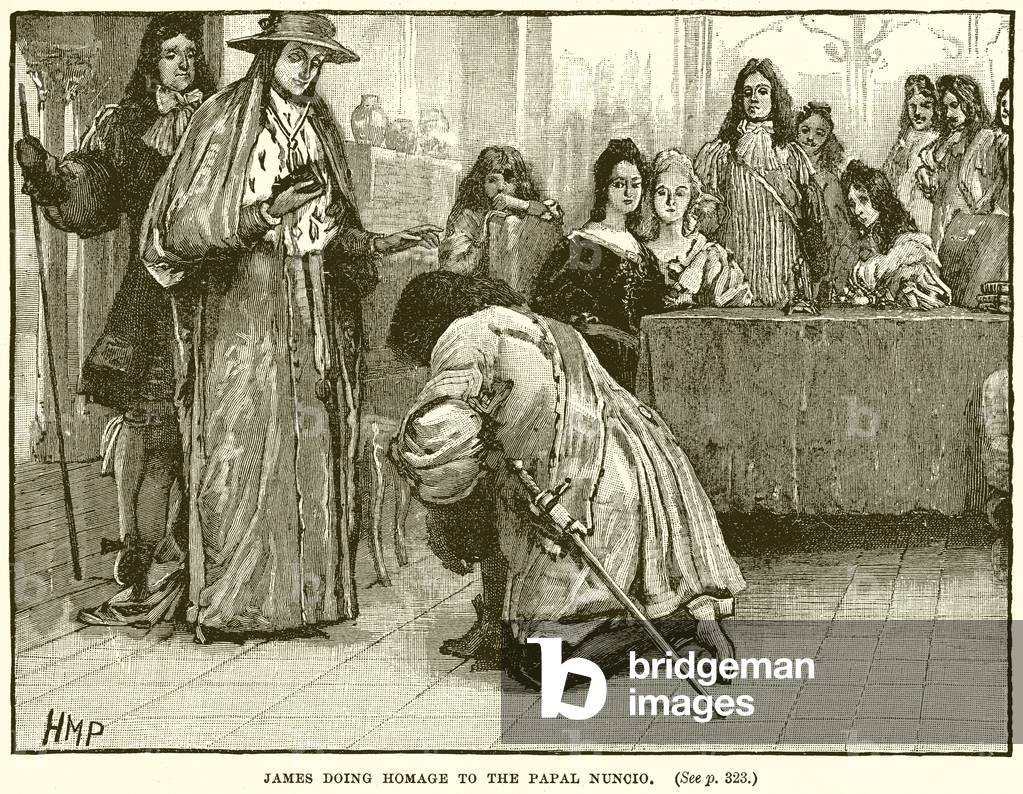 James doing Homage to the Papal Nuncio (engraving)