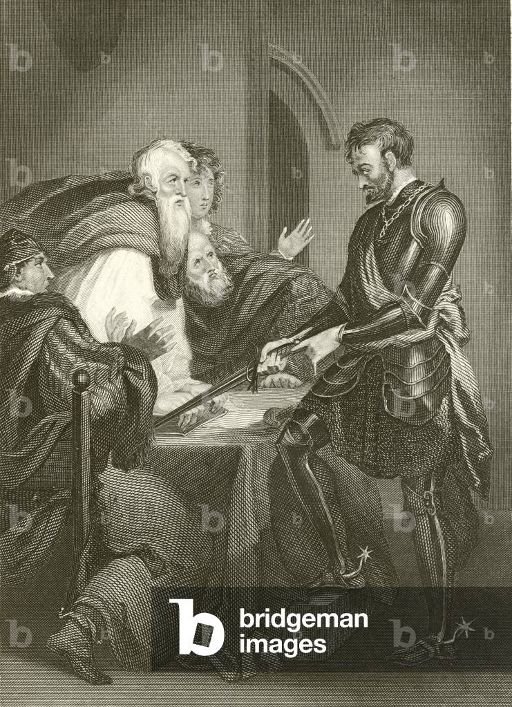 Earl Warrenne justifying the titles to his estates (engraving)