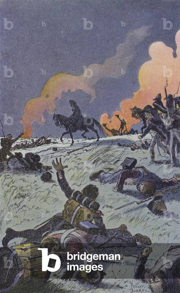 The evening after the Battle of Waterloo (colour litho)