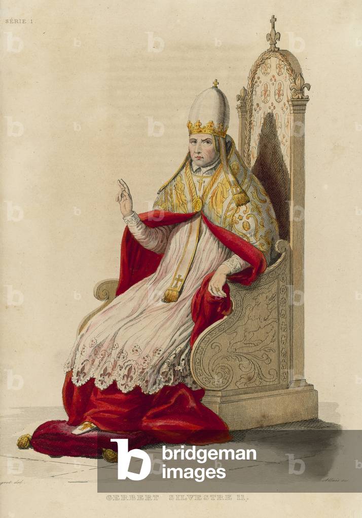 Gerbert Silvestre II (coloured engraving)