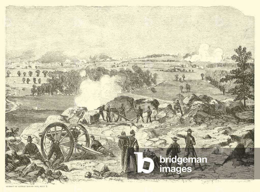 Battle of Gettysburg, Summit of Little Round Top, 2 July, July 1863 (engraving)