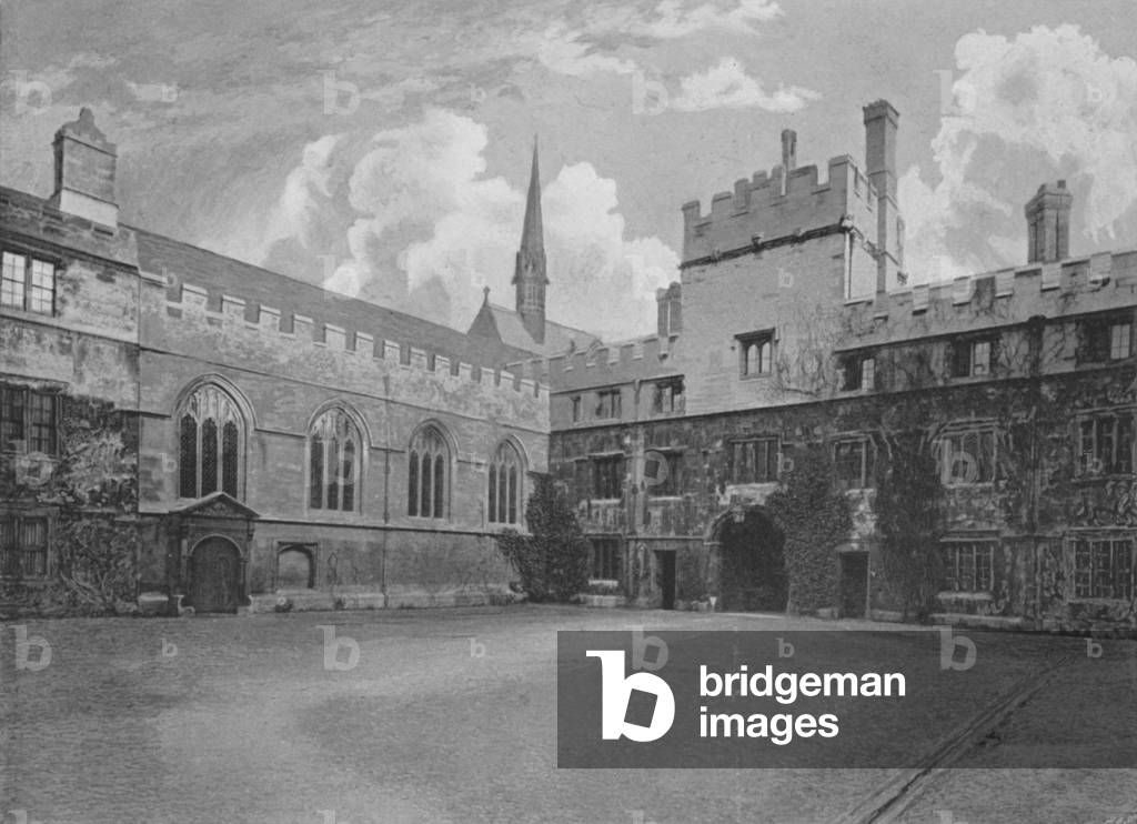 Jesus College Quadrangle (b/w photo)