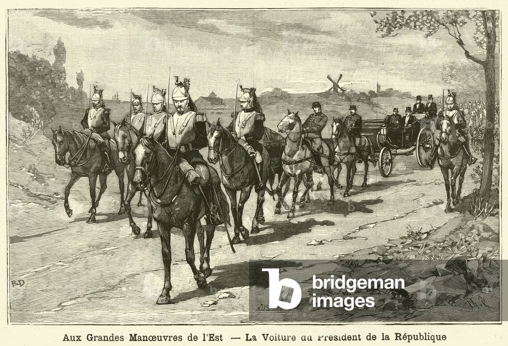 The carriage of the President of France at the French Army's grand manoeuvres (engraving)