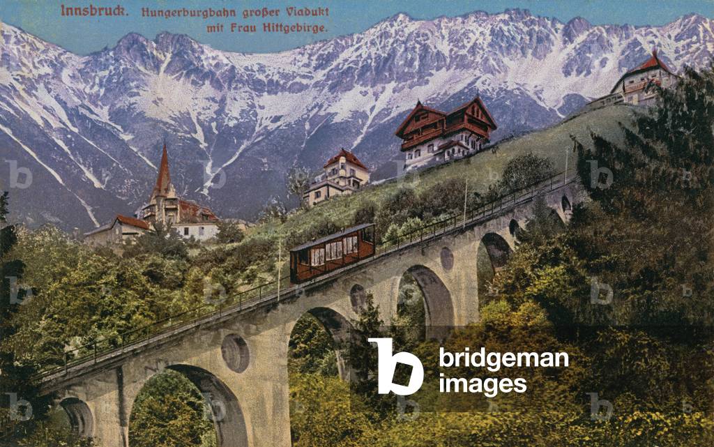 Innsbruck - funicular railway and viaduct. Postcard sent in 1913.