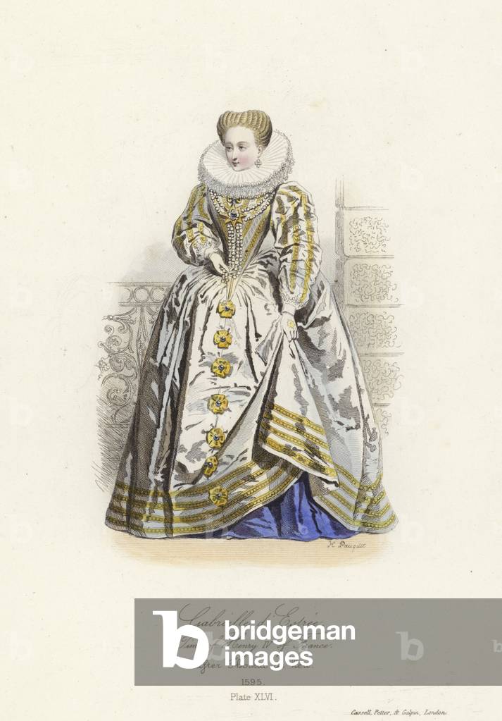 Gabrielle d'Estrees, mistress of Henry IV of France (coloured engraving)