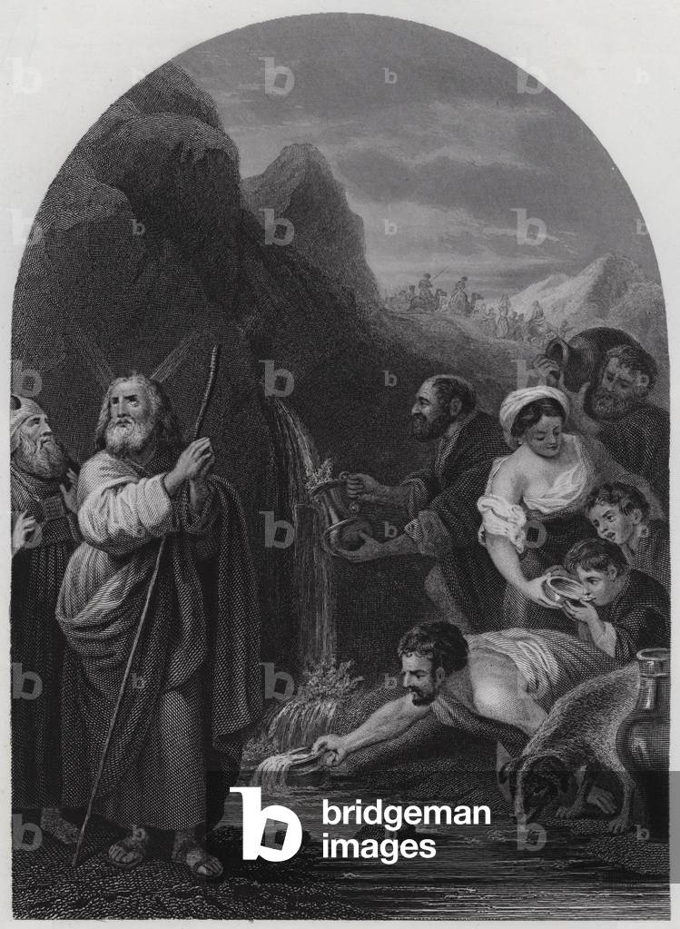 Moses smiting the Rock, 1860 (engraving)