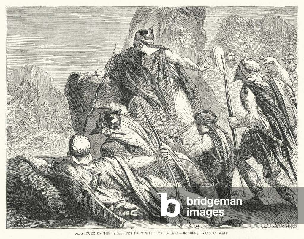 Departure of the Israelites from the River Ahava, Robbers lying in Wait (engraving)