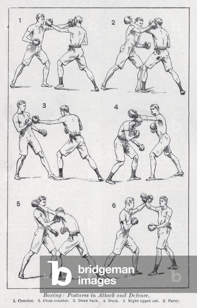 Boxing, postures in attack and defence (litho)