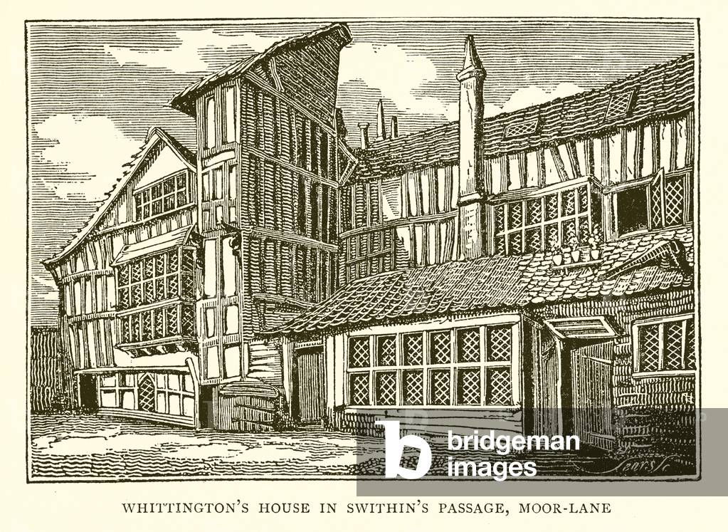 Whittington's House in Swithin's Passage, Moor-Lane (engraving)