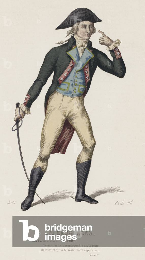 Les Deux Lions, Scene V (coloured engraving)