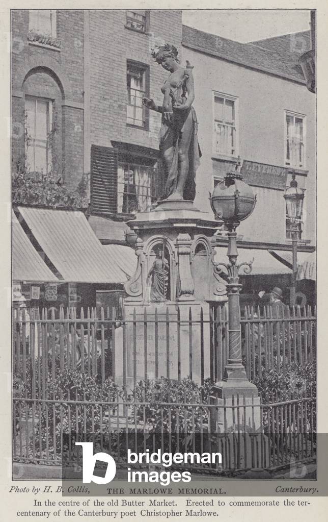 Memorial to the playwright and poet Christopher Marlowe, Buttermarket, Canterbury, Kent (b/w photo)