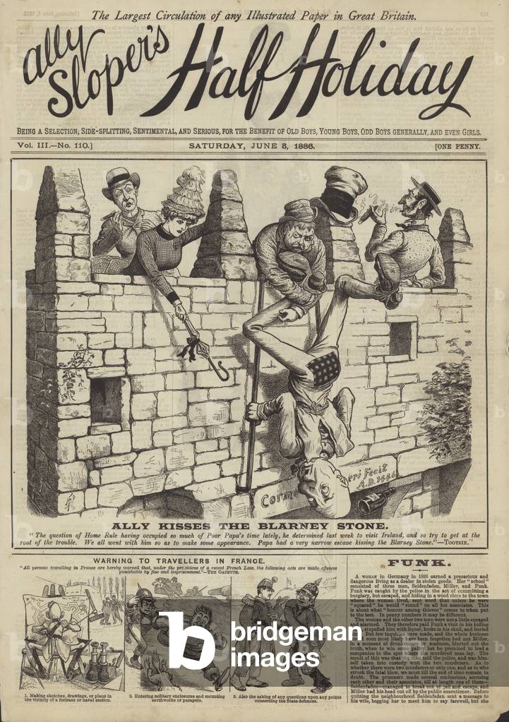 Ally kisses the Blarney Stone (engraving)
