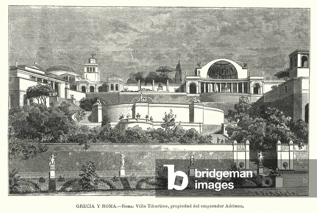 Villa of the Roman Emperor Hadrian, Tivoli, Italy (litho)