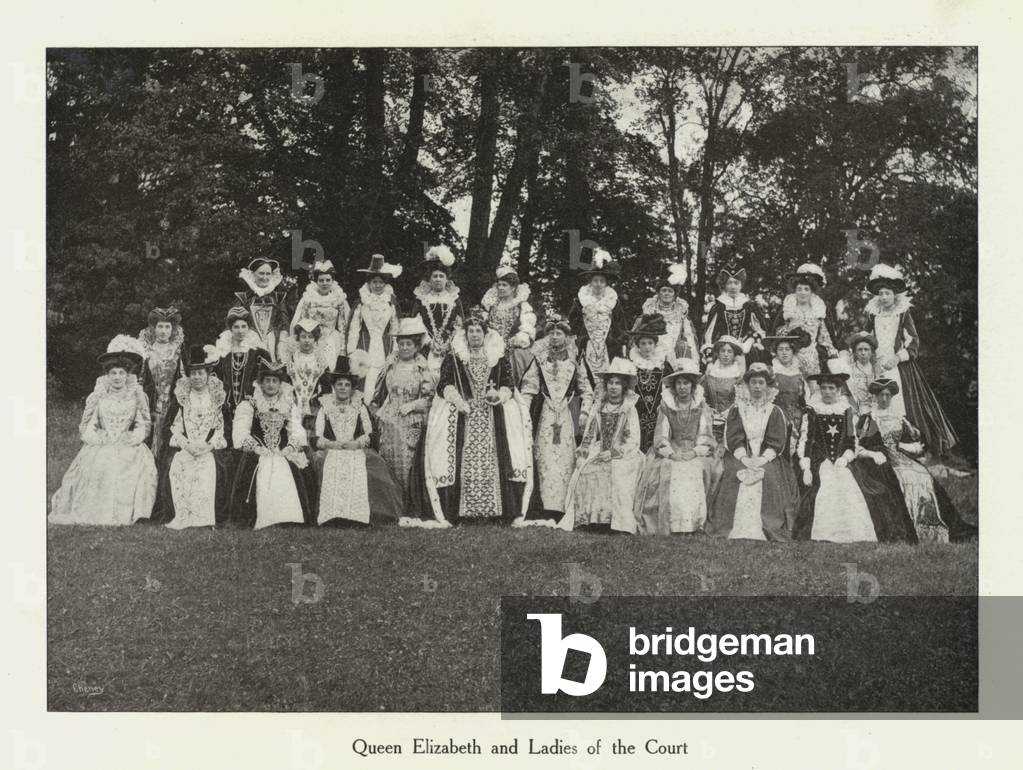 Oxford Historical Pageant, 1907: Queen Elizabeth and Ladies of the Court (b/w photo)
