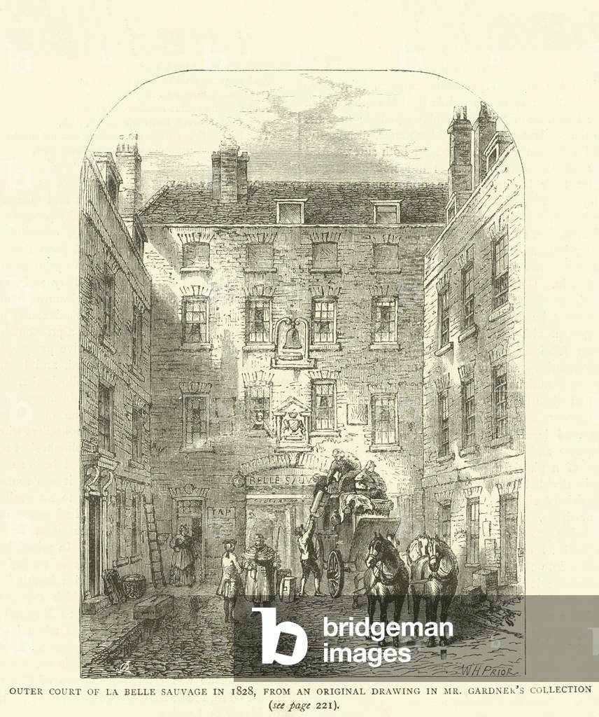 Outer court of La Belle Sauvage in 1828, from an original drawing in Mr Gardner's collection (engraving)