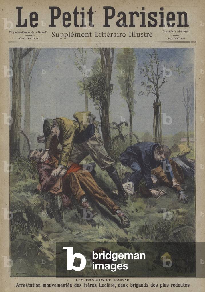 Arrest of the Leclere brothers, two of the most feared bandits of Aisne, France (colour litho)
