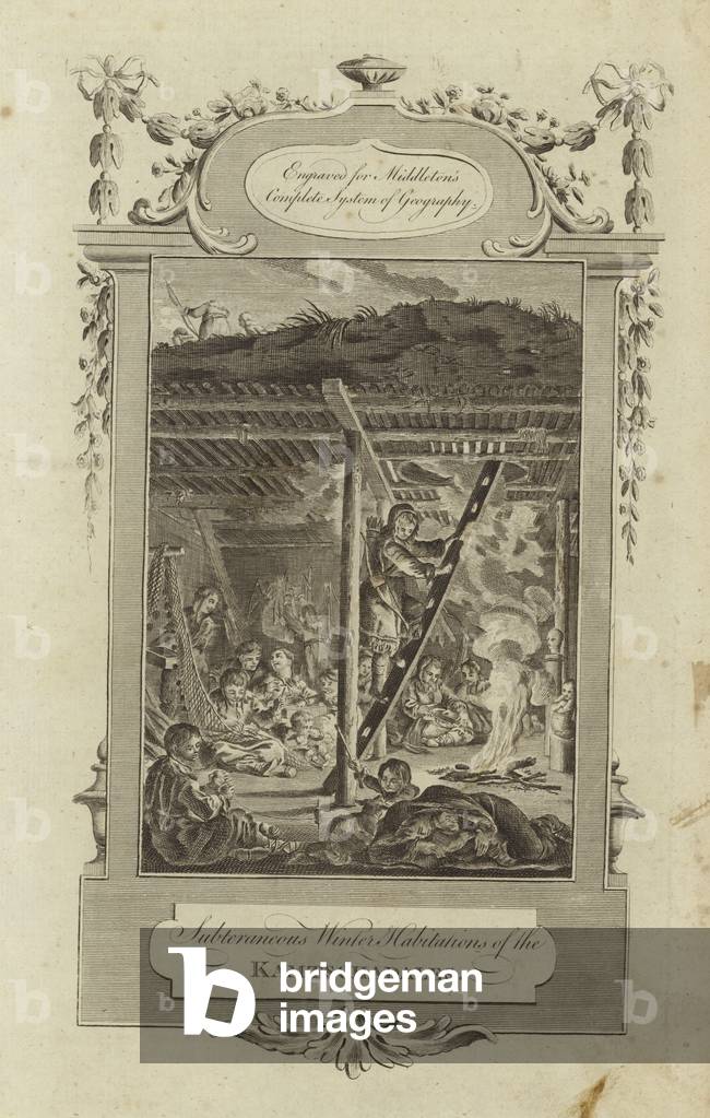 Subteraneous winter habitations of the Kamtschadales (engraving)