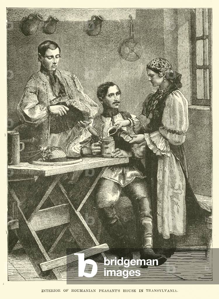Interior of Roumanian peasant's house in Transylvania (engraving)