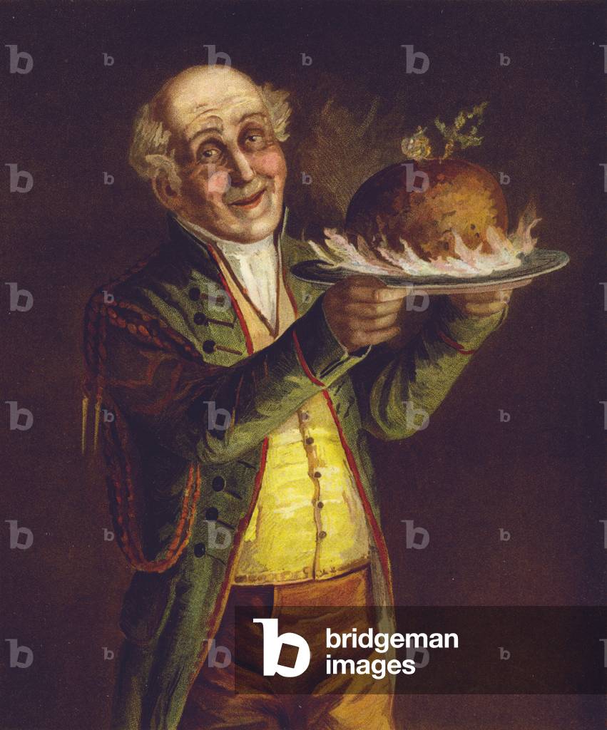 Bringing in the Christmas pudding (chromolitho)