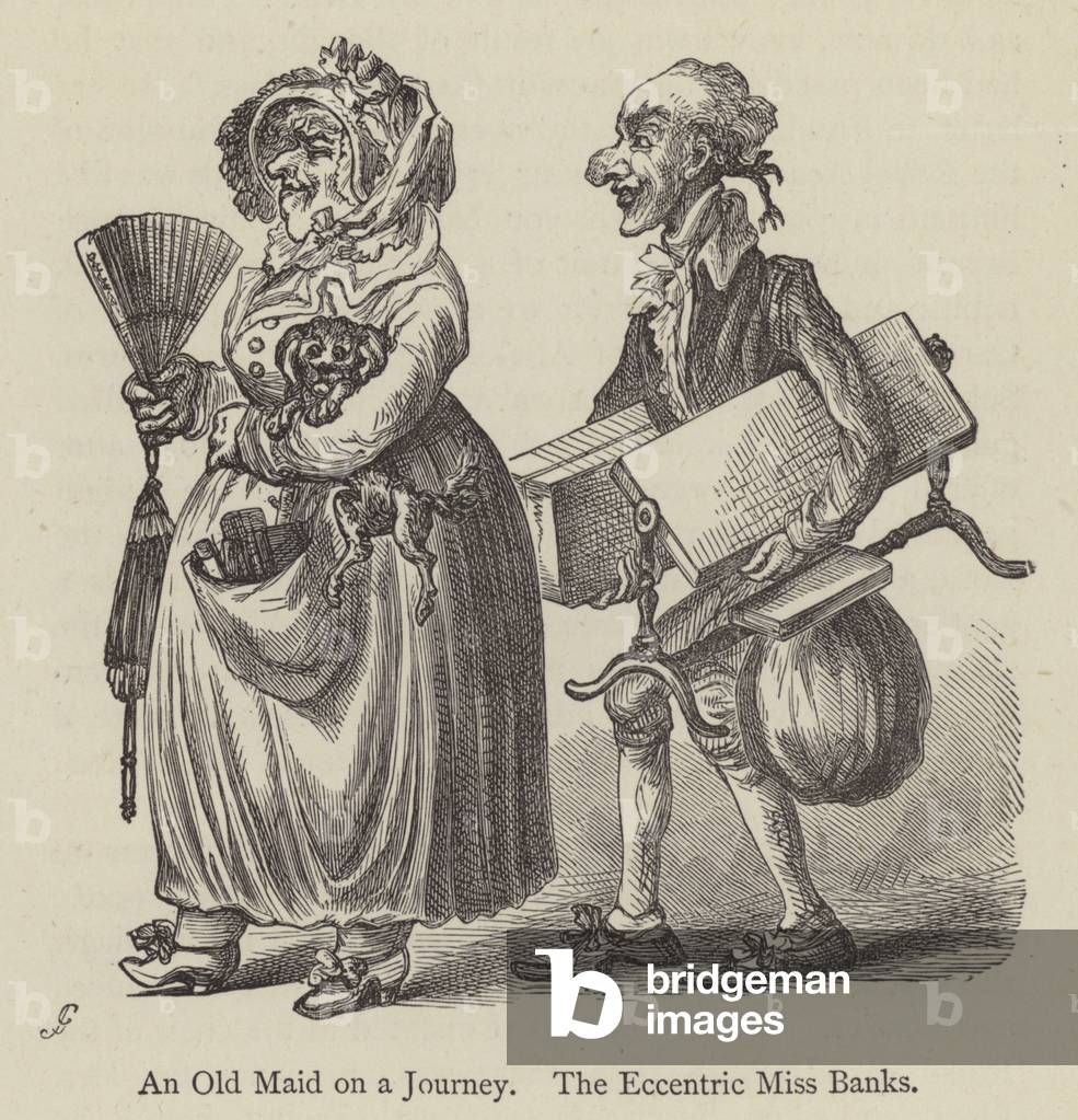 An Old Maid on a Journey, the Eccentric Miss Banks (engraving)