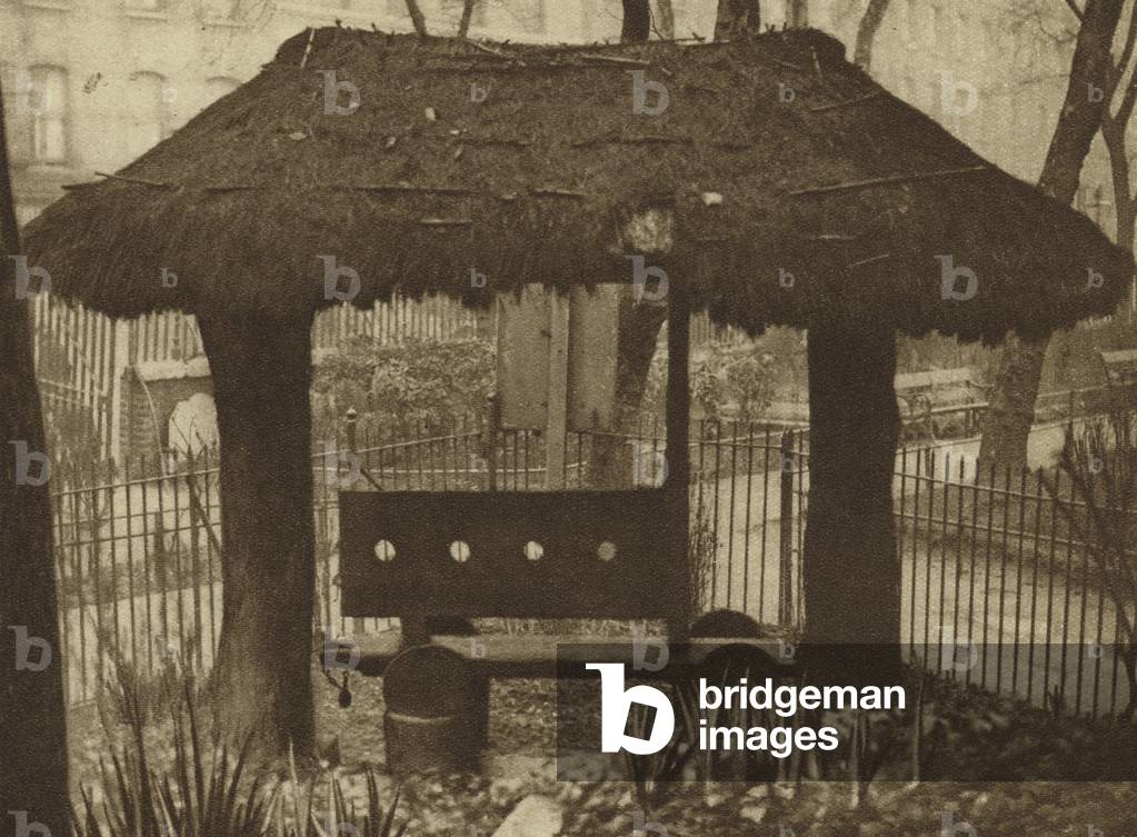 Ancient stocks and whipping post, Shoreditch (b/w photo)