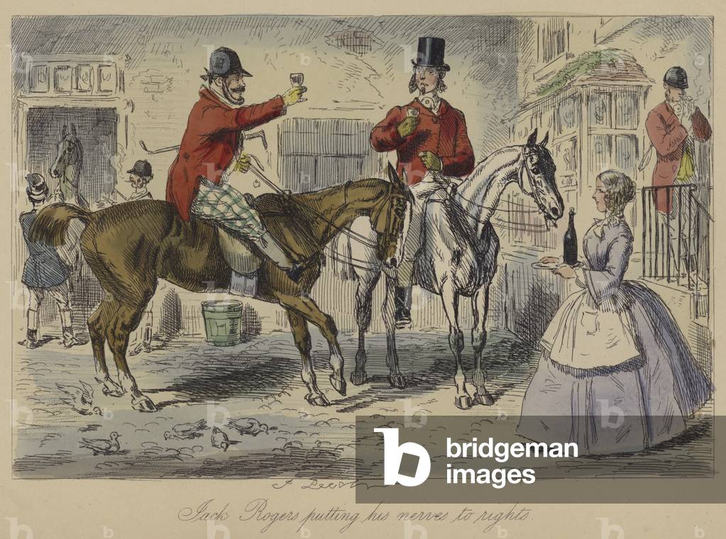 Jack Rogers putting his nerves to rights (coloured engraving)