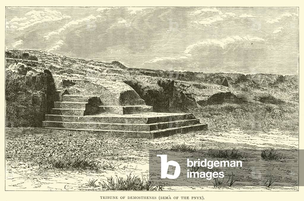 Tribune of Demosthenes, Bema of the Pnyx (engraving)