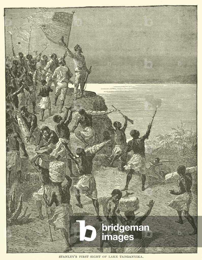 Stanley's first sight of Lake Tanganyika (engraving)