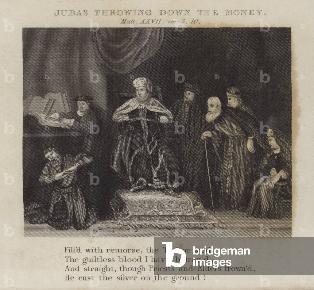 Judas throwing down the money, Matthew XXVII, ver 3, 10 (engraving)