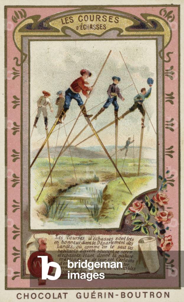 Stilt race in the Landes, France (chromolitho)
