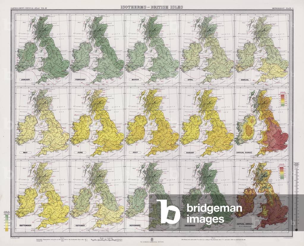 Isotherms, British Isles (colour litho)
