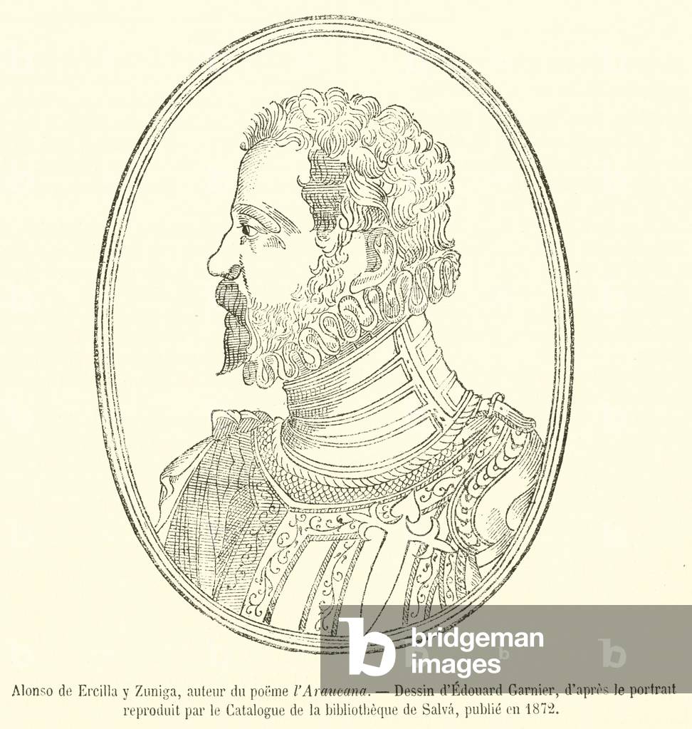 Alonso de Ercilla y Zuniga, auteur du poeme l'Araucana (engraving)