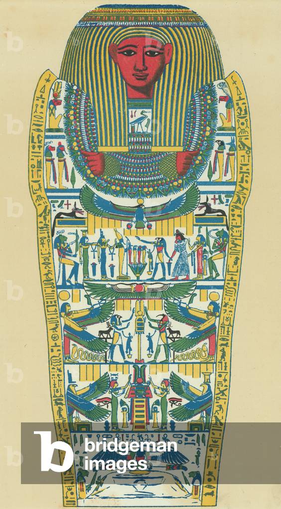Ancient Egyptian mummy case (colour litho)