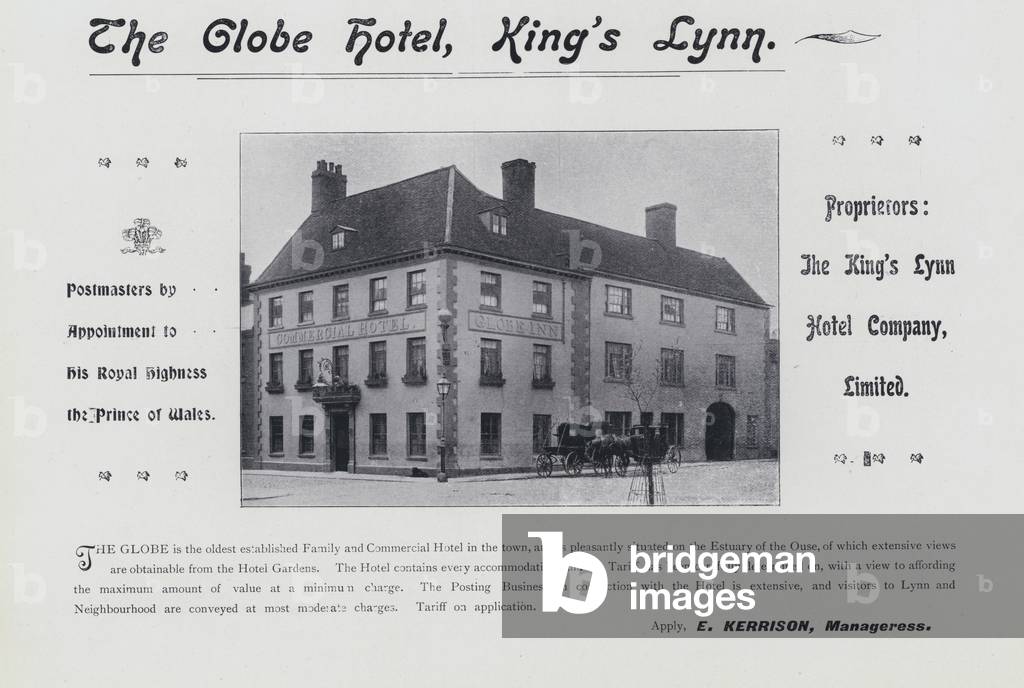 Advertisement, The Globe Hotel, King's Lynn (b/w photo)
