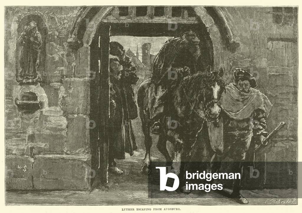 Luther escaping from Augsburg (engraving)