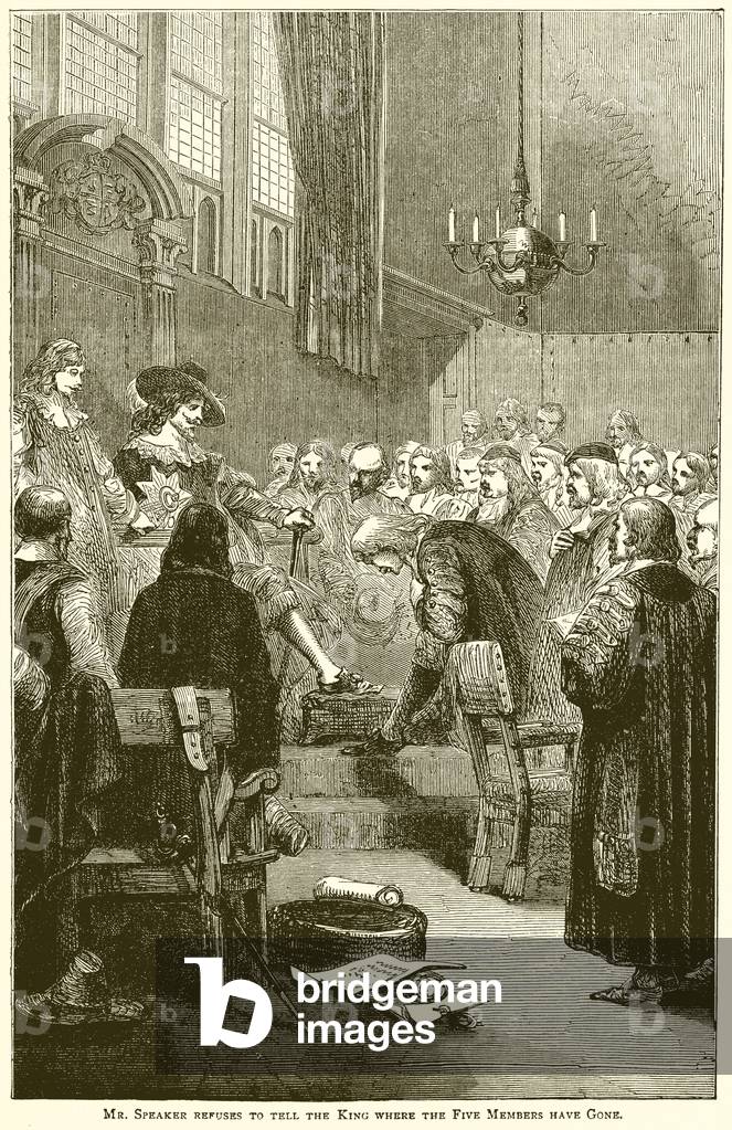 Mr. Speaker refuses to tell the King where the Five Members have gone (engraving)