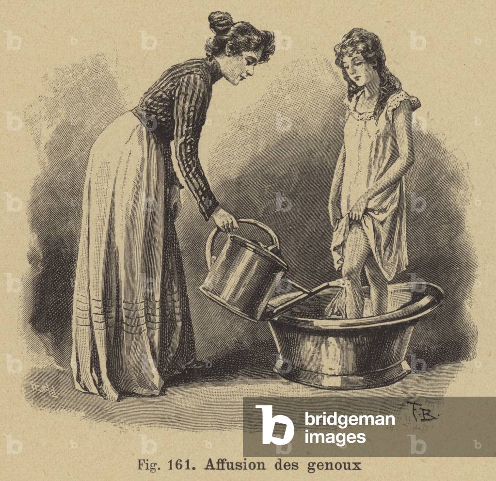 Bathing the knees (engraving)