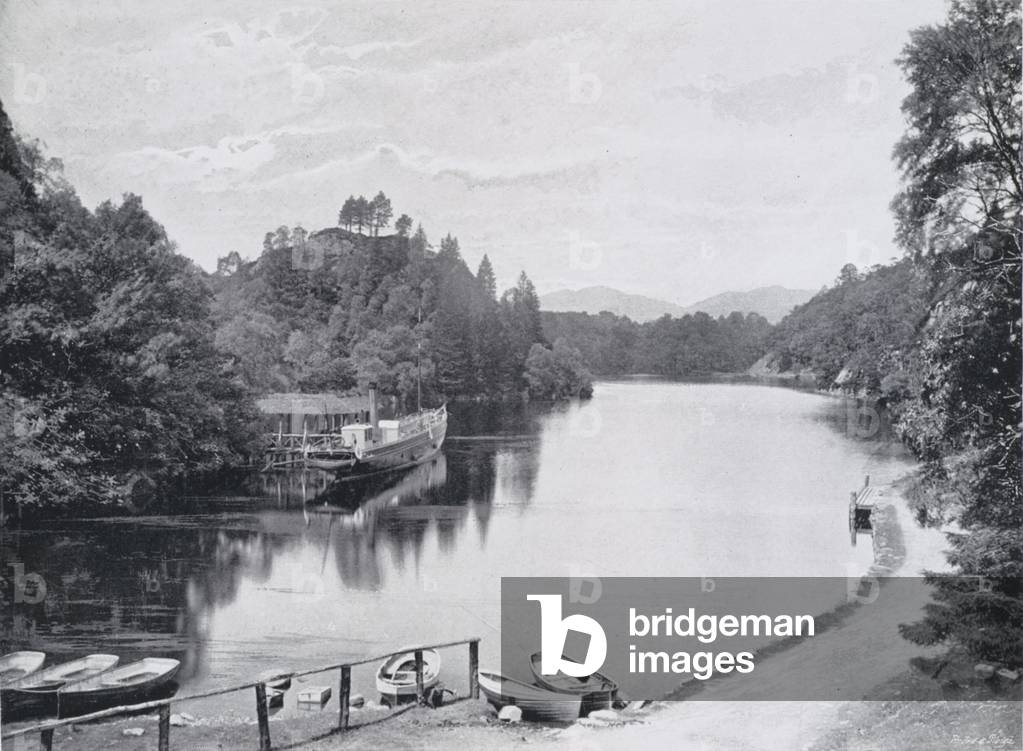 Scotland: The Trossachs Pier and Steamer, Loch Katrine (b/w photo)