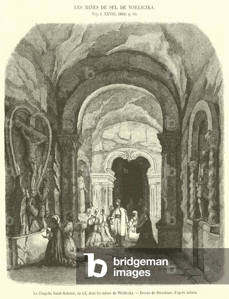 La Chapelle Saint-Antoine, en sel, dans les mines de Wieliczka (engraving)