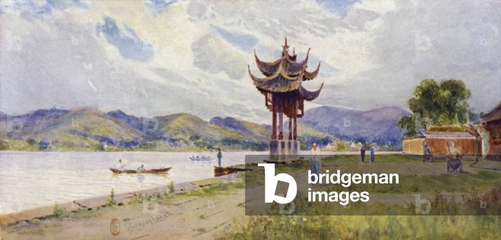 Hangchow, Pailau at the Imperial Library (colour litho)