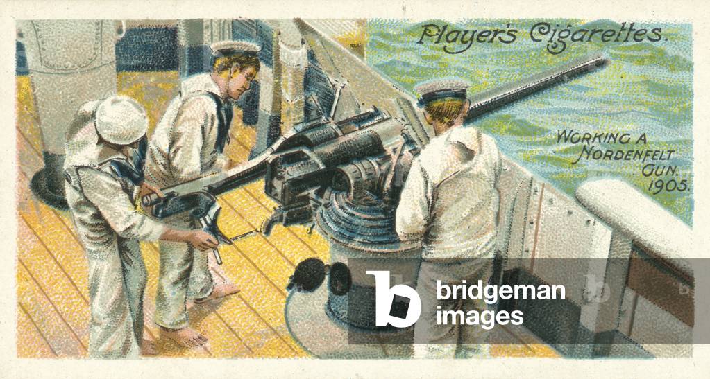 Working a Nordenfelt Gun, 1905 (chromolitho)
