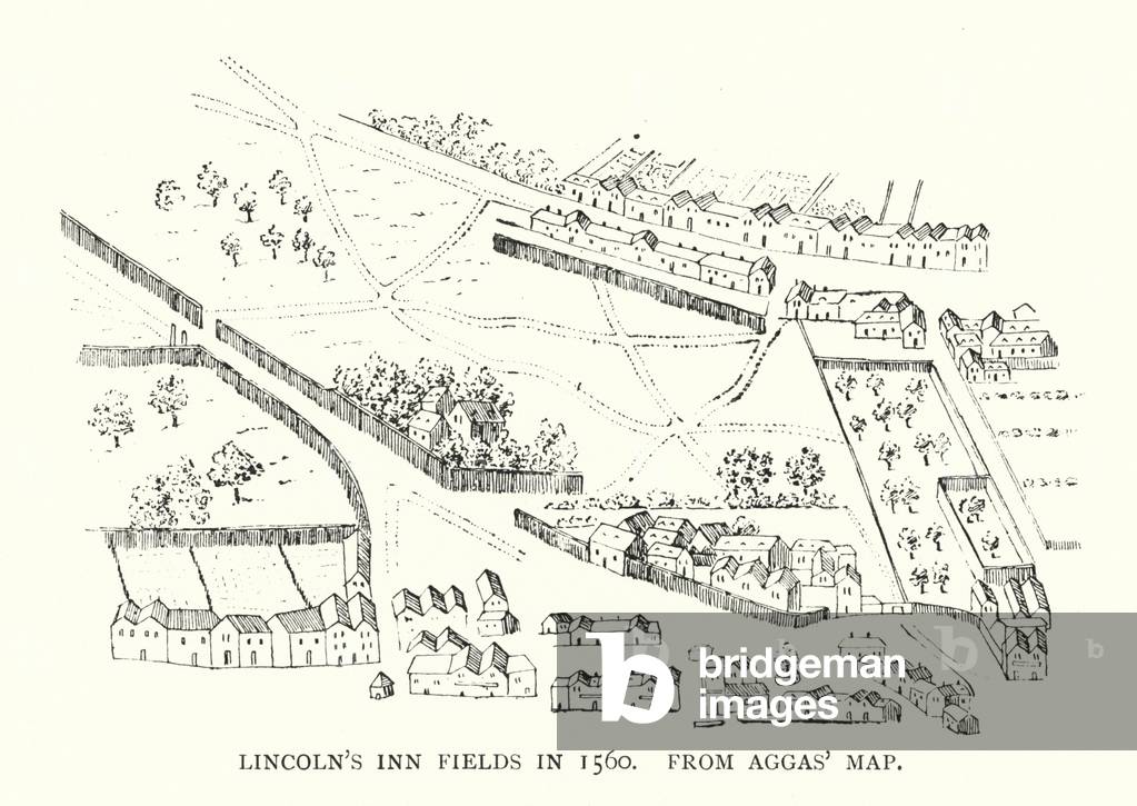 Lincoln's Inn Fields in 1560 (litho)