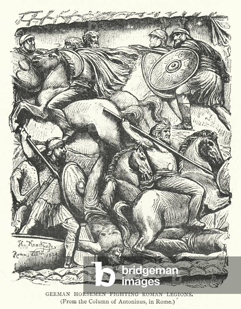 German Horsemen fighting Roman Legions (engraving)