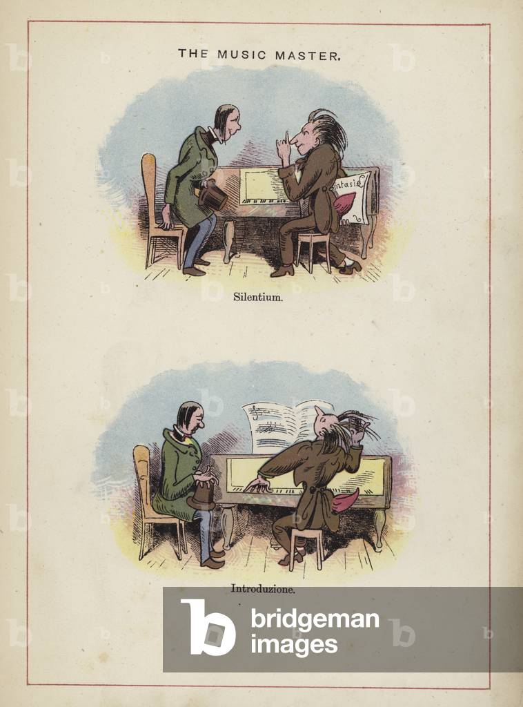 The Music Master - different ways of playing the piano (colour litho)
