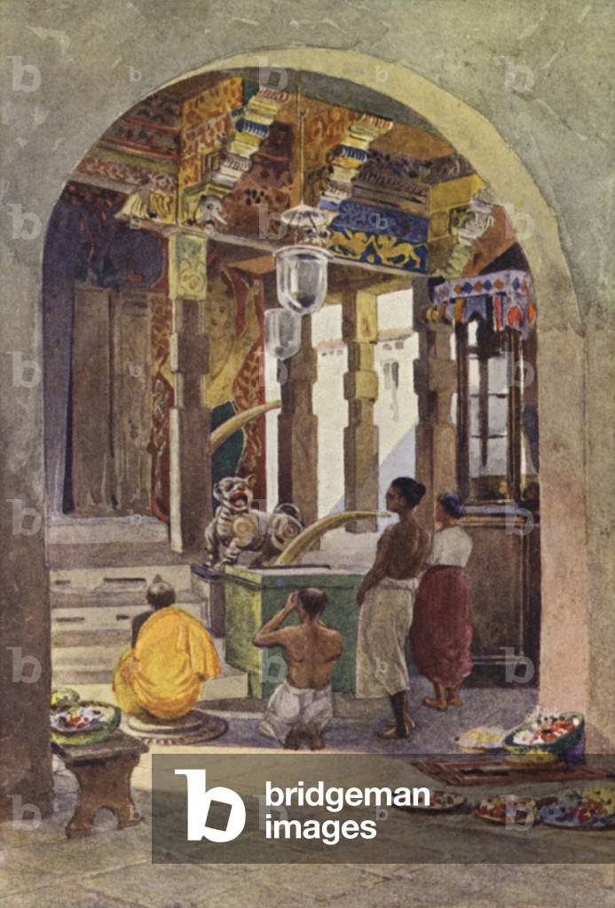 The Temple of the Tooth, Kandy, Interior (colour litho)