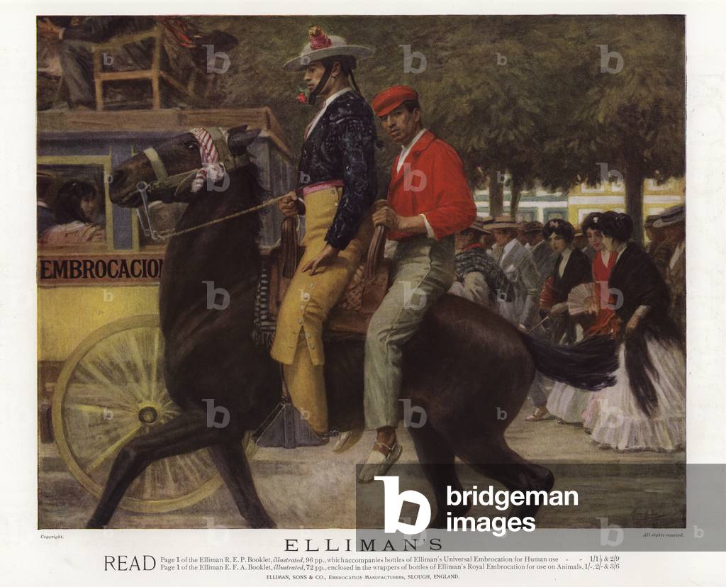 Advertisement for Elliman's Universal Embrocation (colour litho)