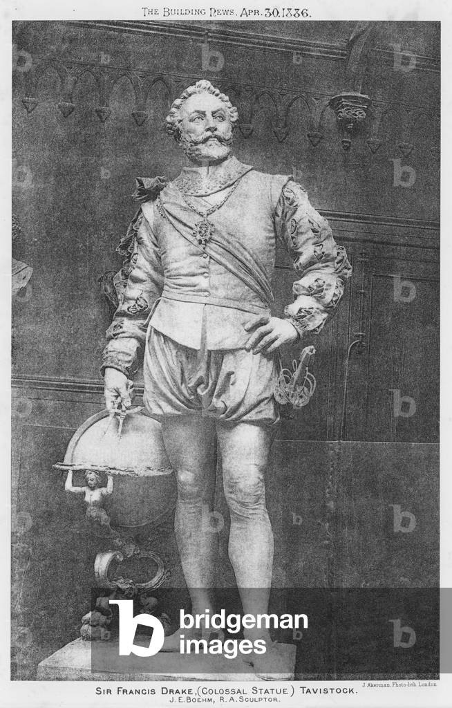 Sir Francis Drake, Colossal Statue, Tavistock (b/w photo)